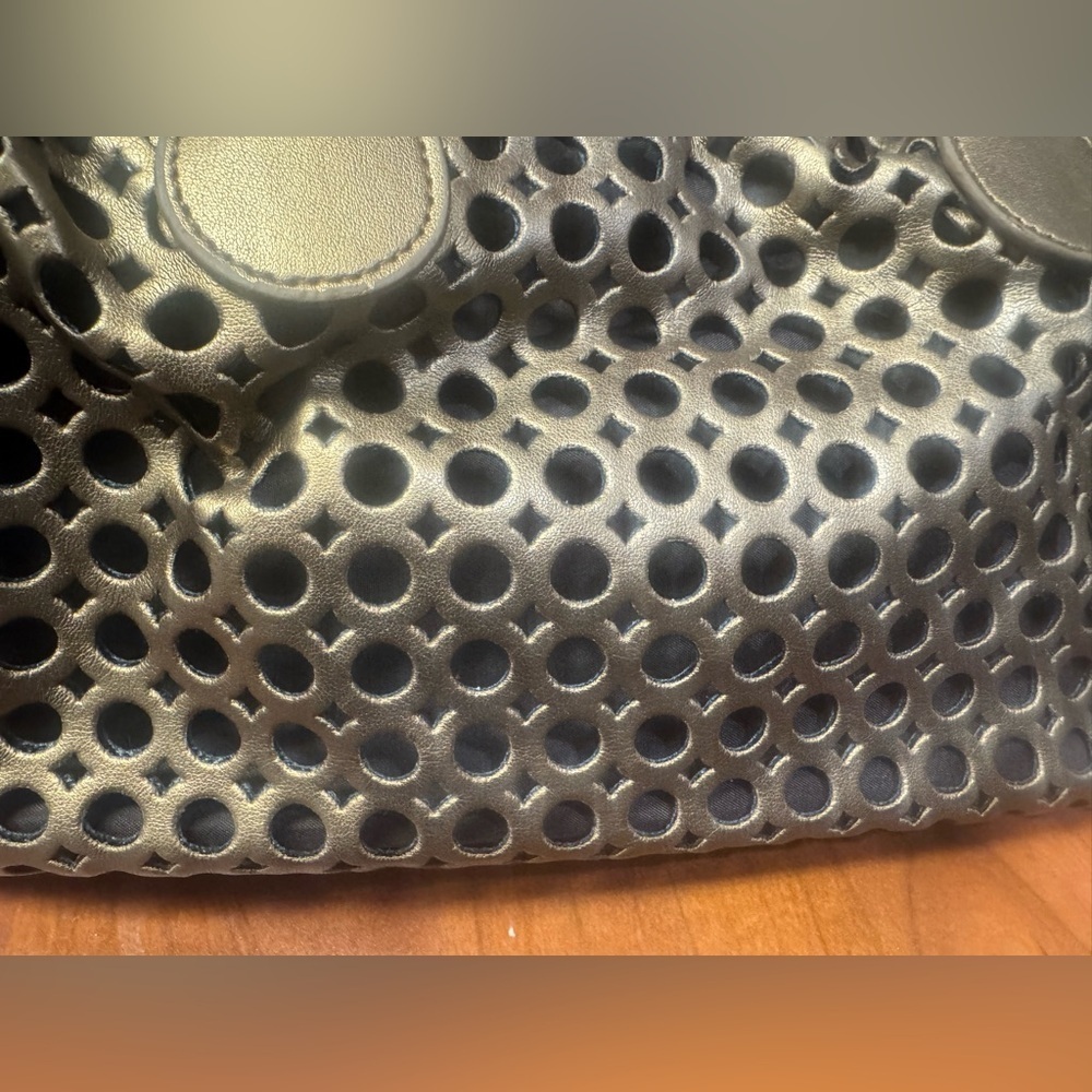 Elegant Metallic Satchel with Perforated Design - Picture 6 of 9